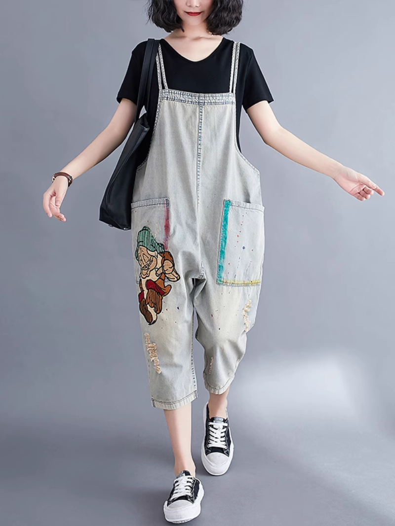 Women's Relaxed Fit Large size Patch Dungaree