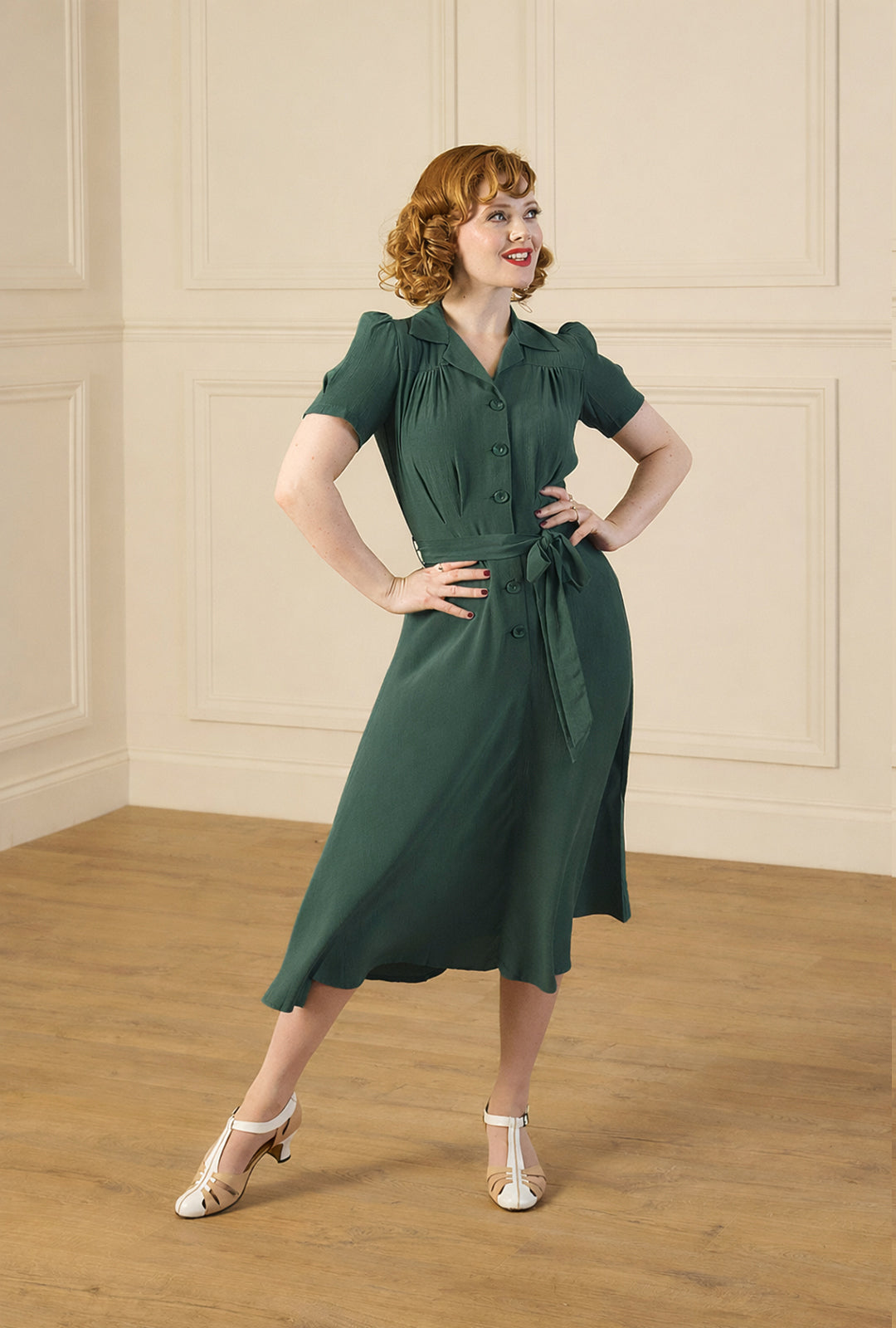 1940s Shirt-Waister Dress - Pine
