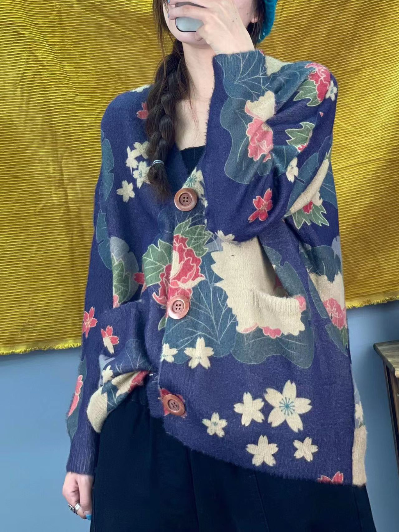 Classic Women's Printed Knitted Cardigan | Eva Trends