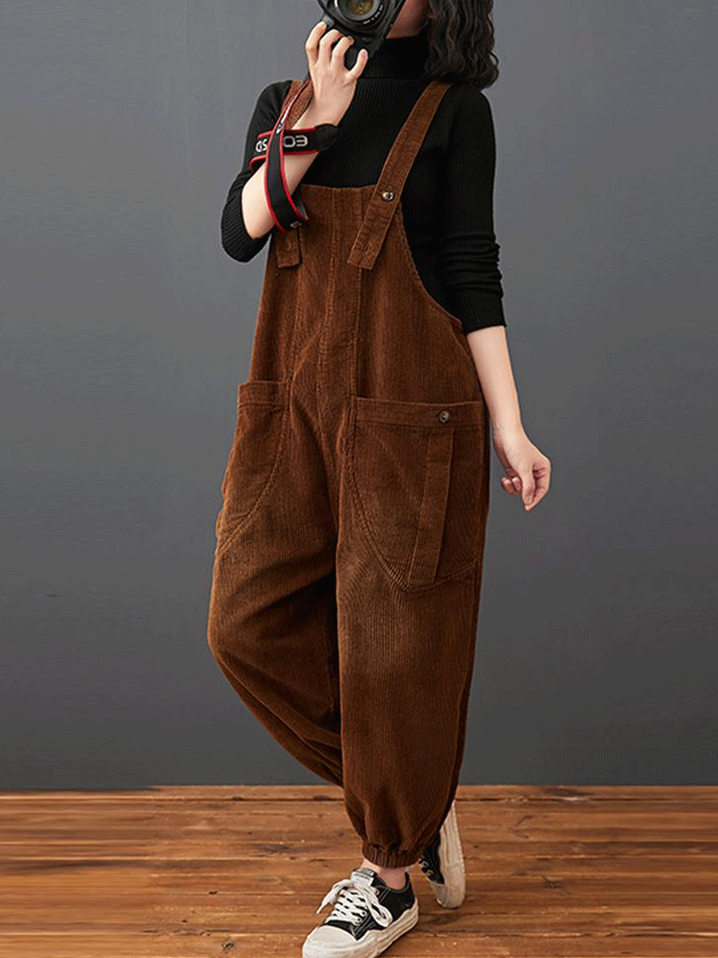 Cotton Corduroy Dungarees - Relaxed Barrel Leg Overall Fit