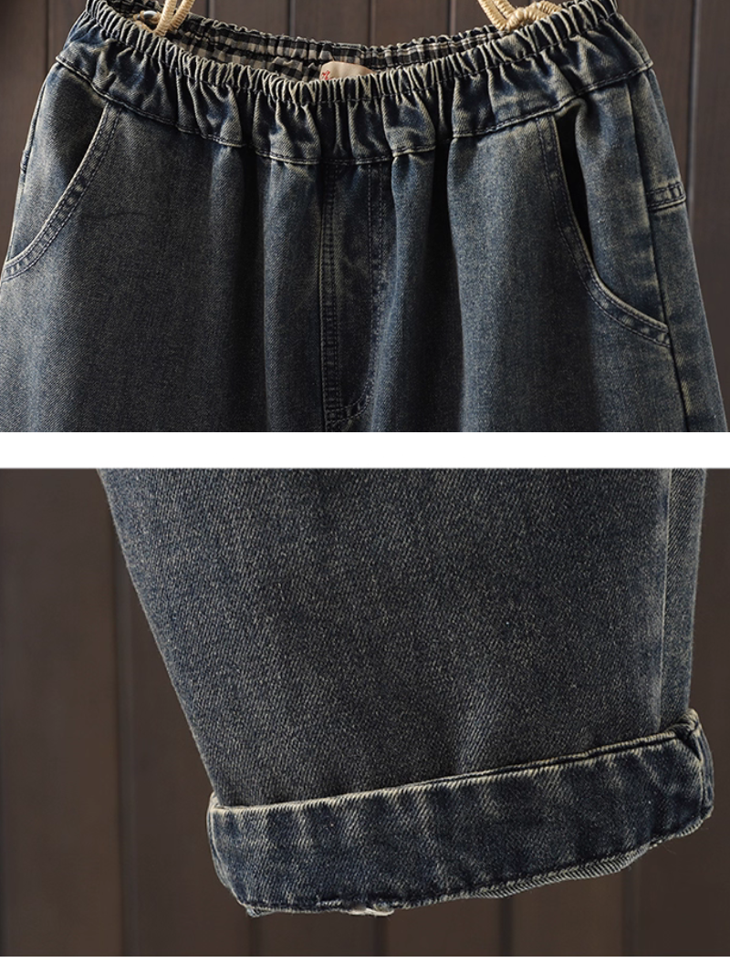 Women's Perfect Retro Jeans Embroidered Patch Loose Bottom