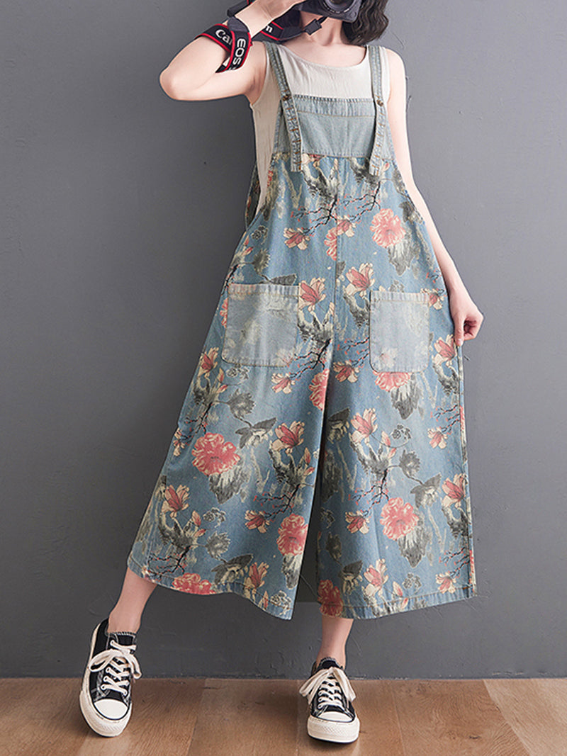 Vintage Garden Denim Dungarees for Women