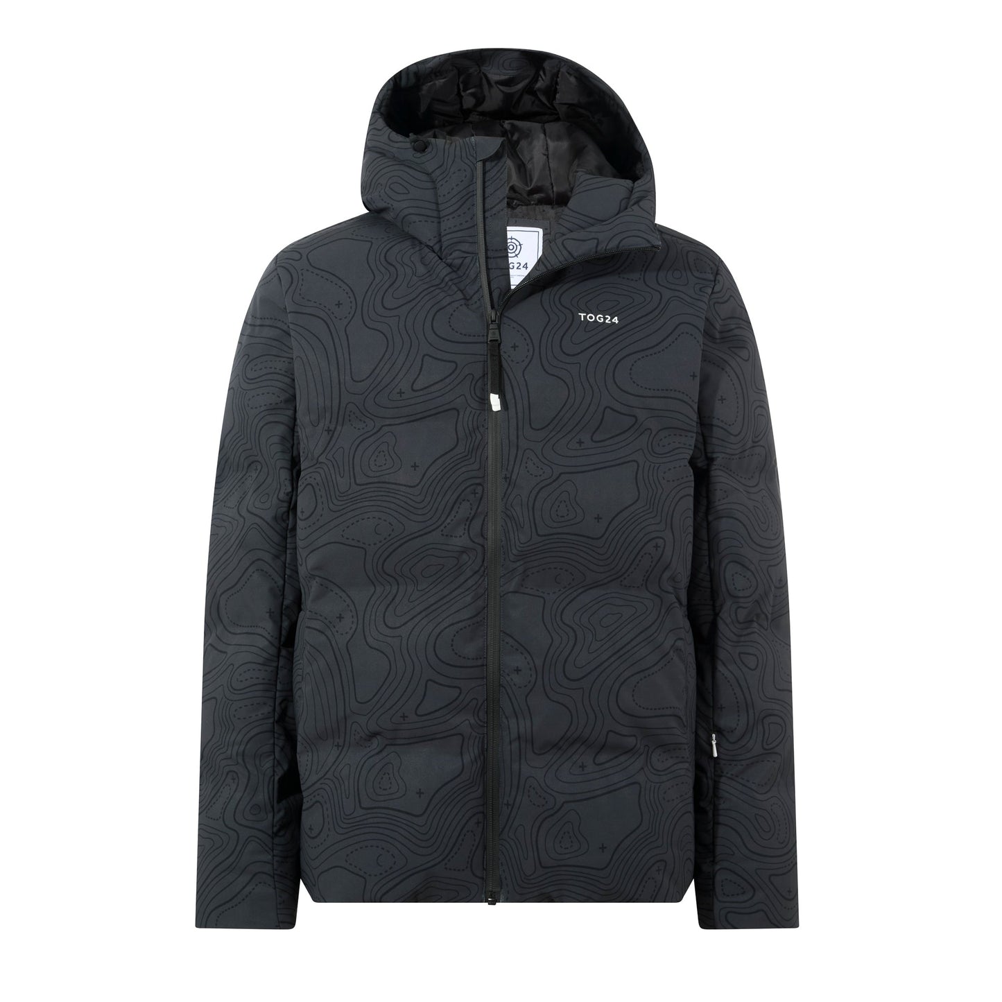 Davos Mens Shower Resistant Insulated Ski Jacket - Black Terrain Print