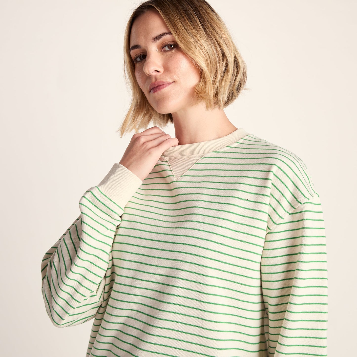 Marsella Womens Relaxed Fit Supersoft Sweat - Basil Green Stripe