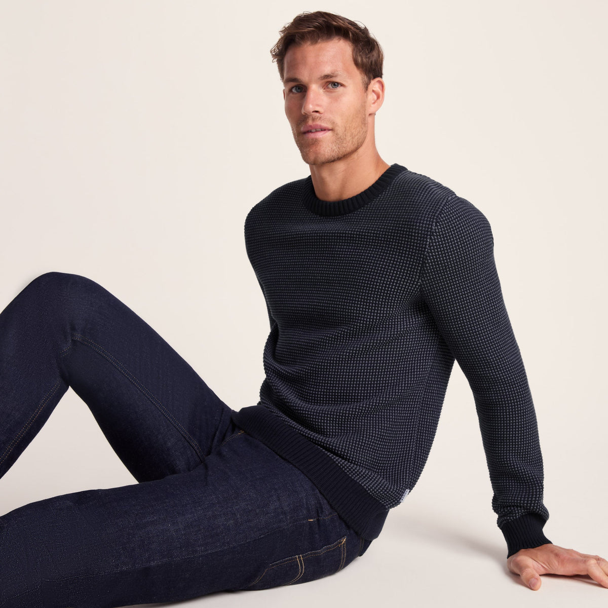 Richie Mens Knitted Crew Neck jumper - Dark Indigo