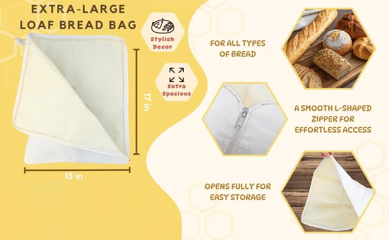 üçûWide Zipper Access Cotton & Beeswax Bread Bags for Sourdough‚ú®