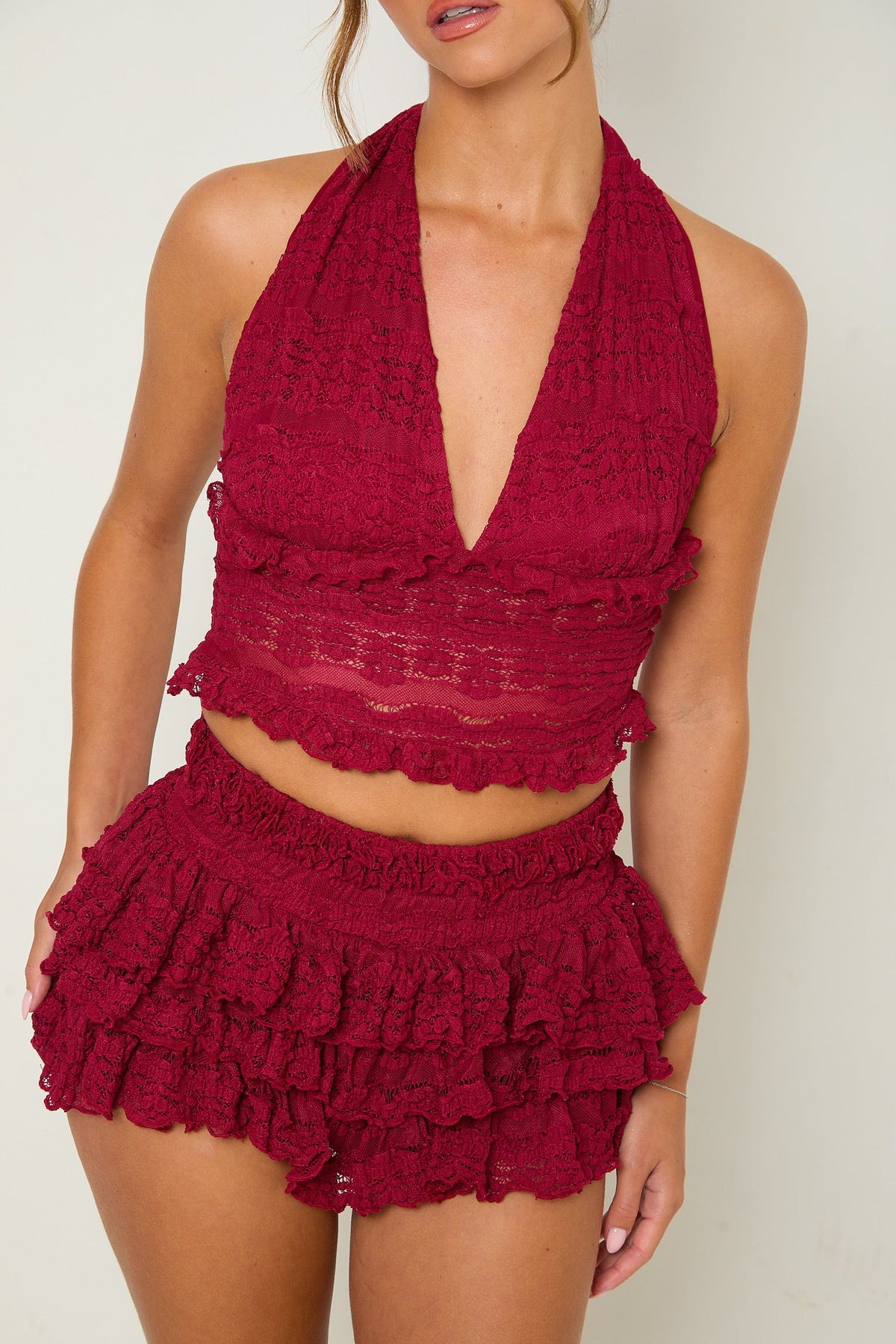 Tilly Lace Ruffle Shorts | Grape