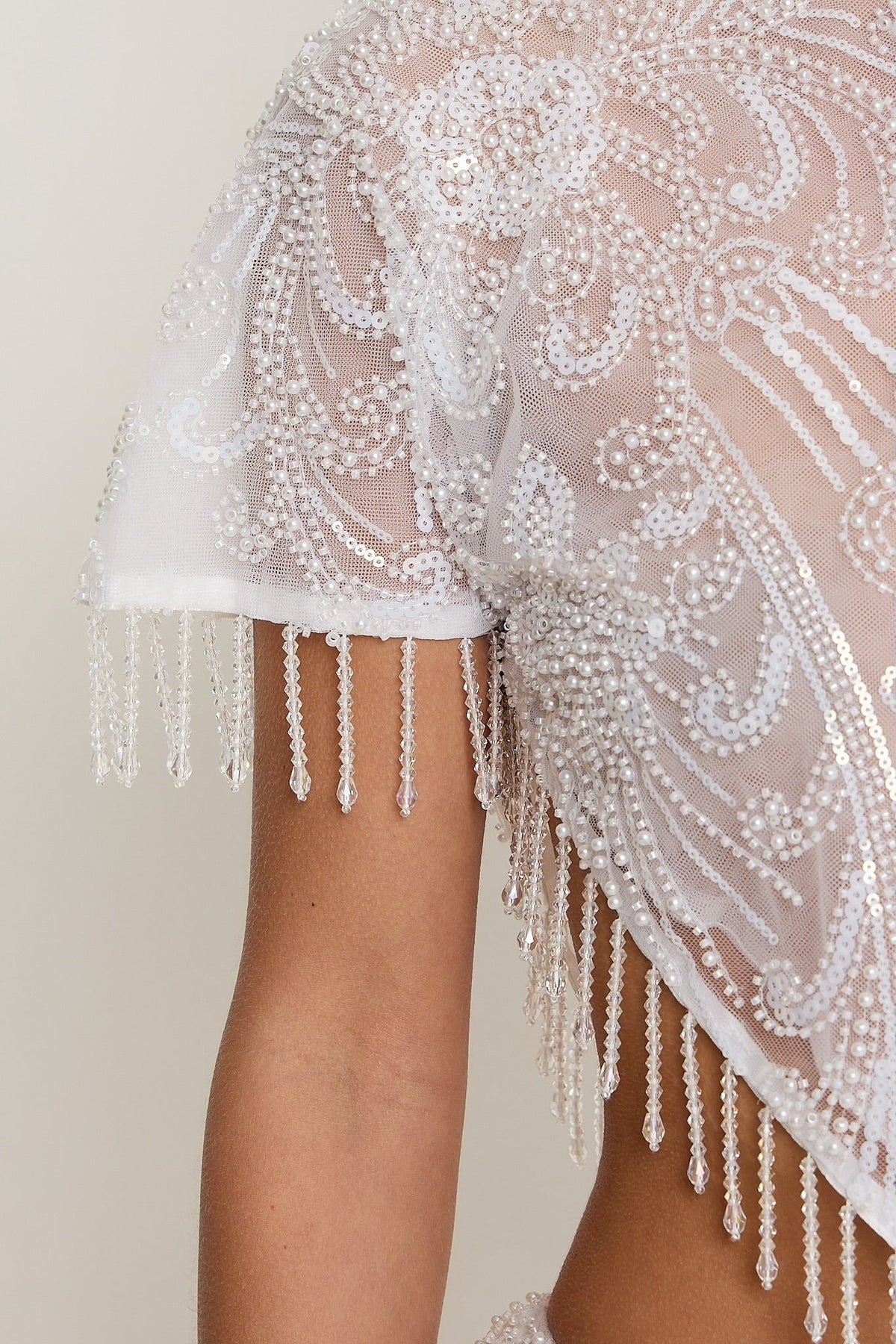 Krissy Beaded Sheer Top | White