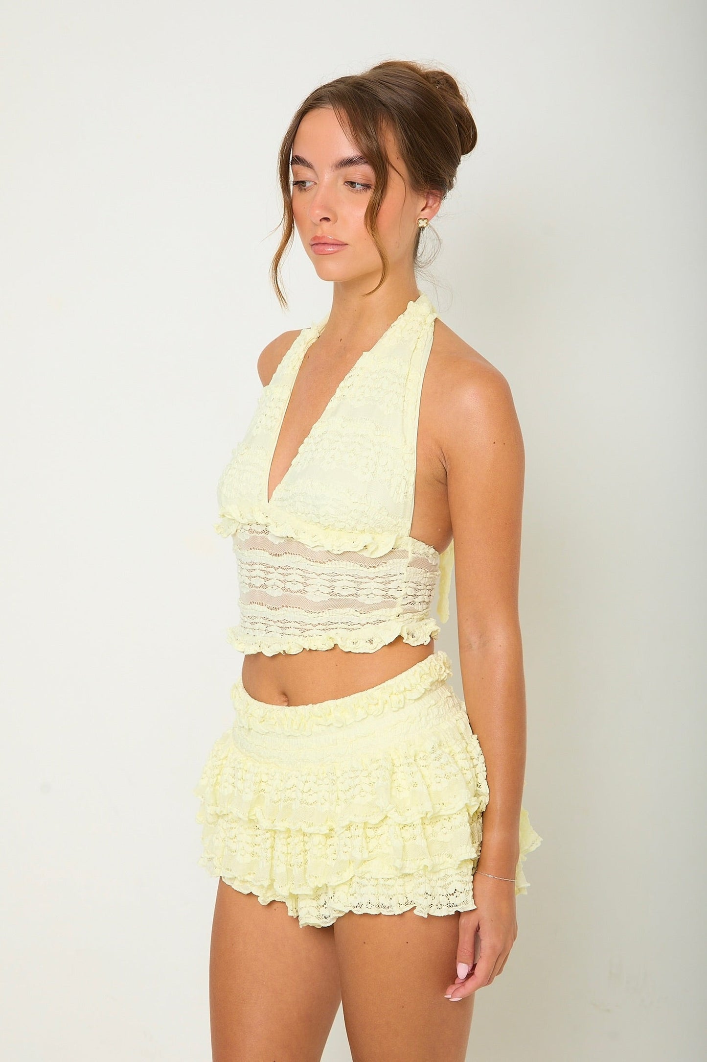 Tilly Lace Ruffle Co-Ord | Lemon