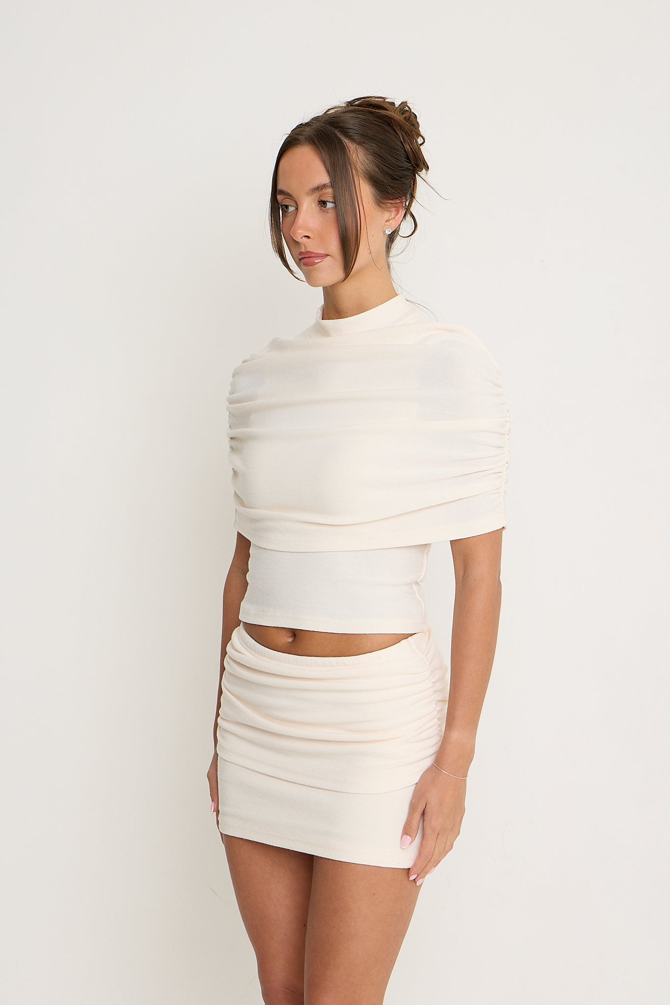 Lydia Ruched Sleeve Top | Cream