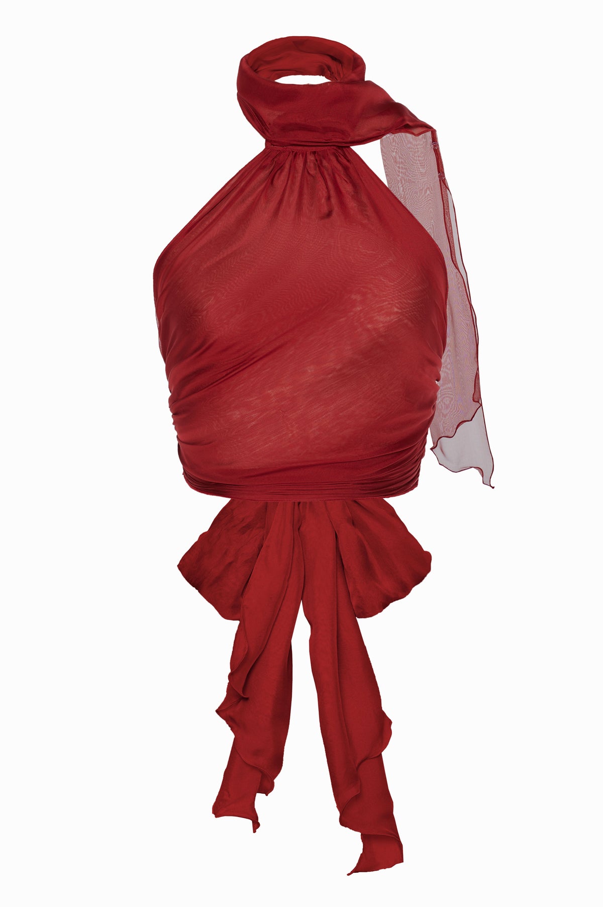Volante Silk Chiffon Top - Dark Red