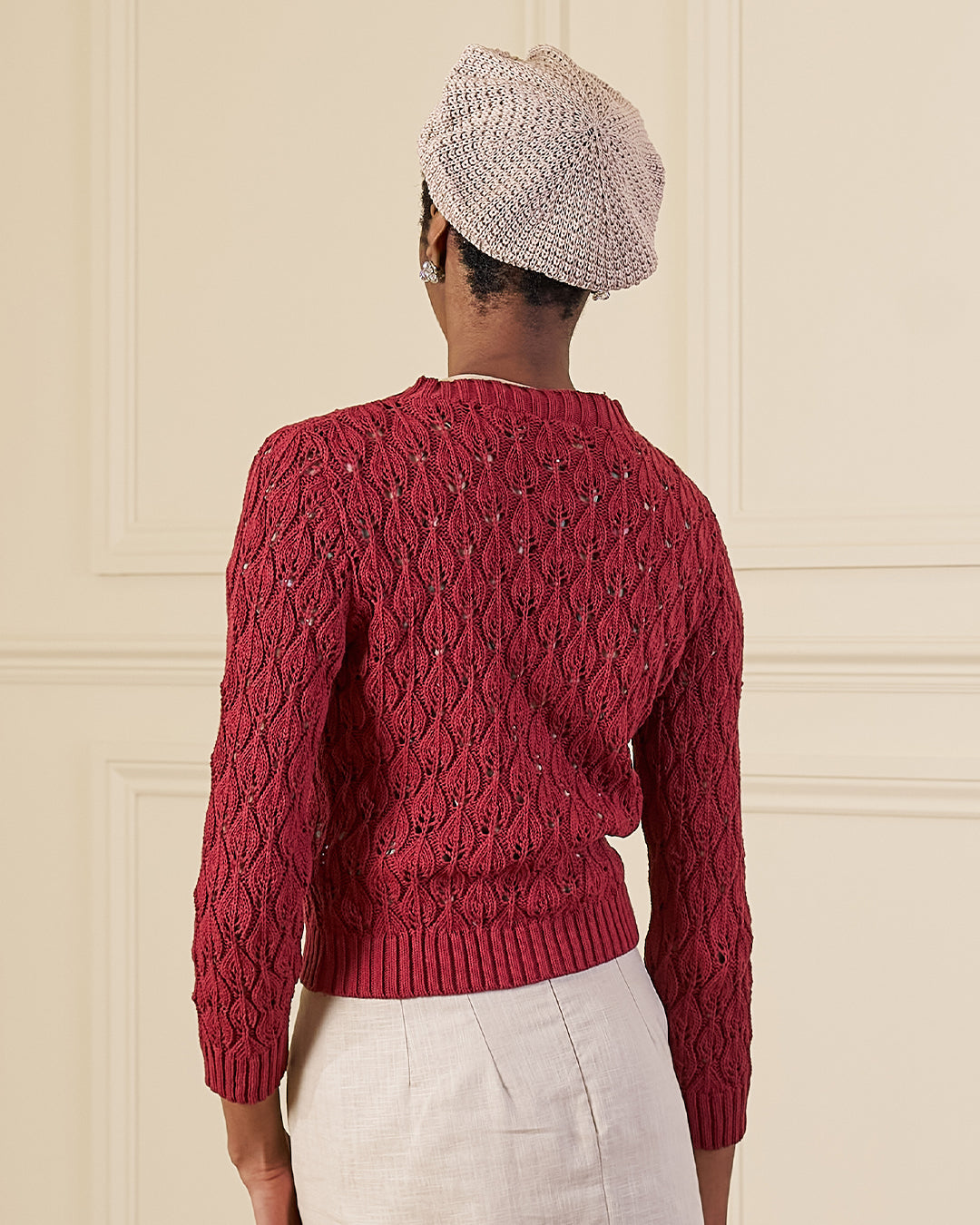 Pointelle Knit Cardigan - Framboise