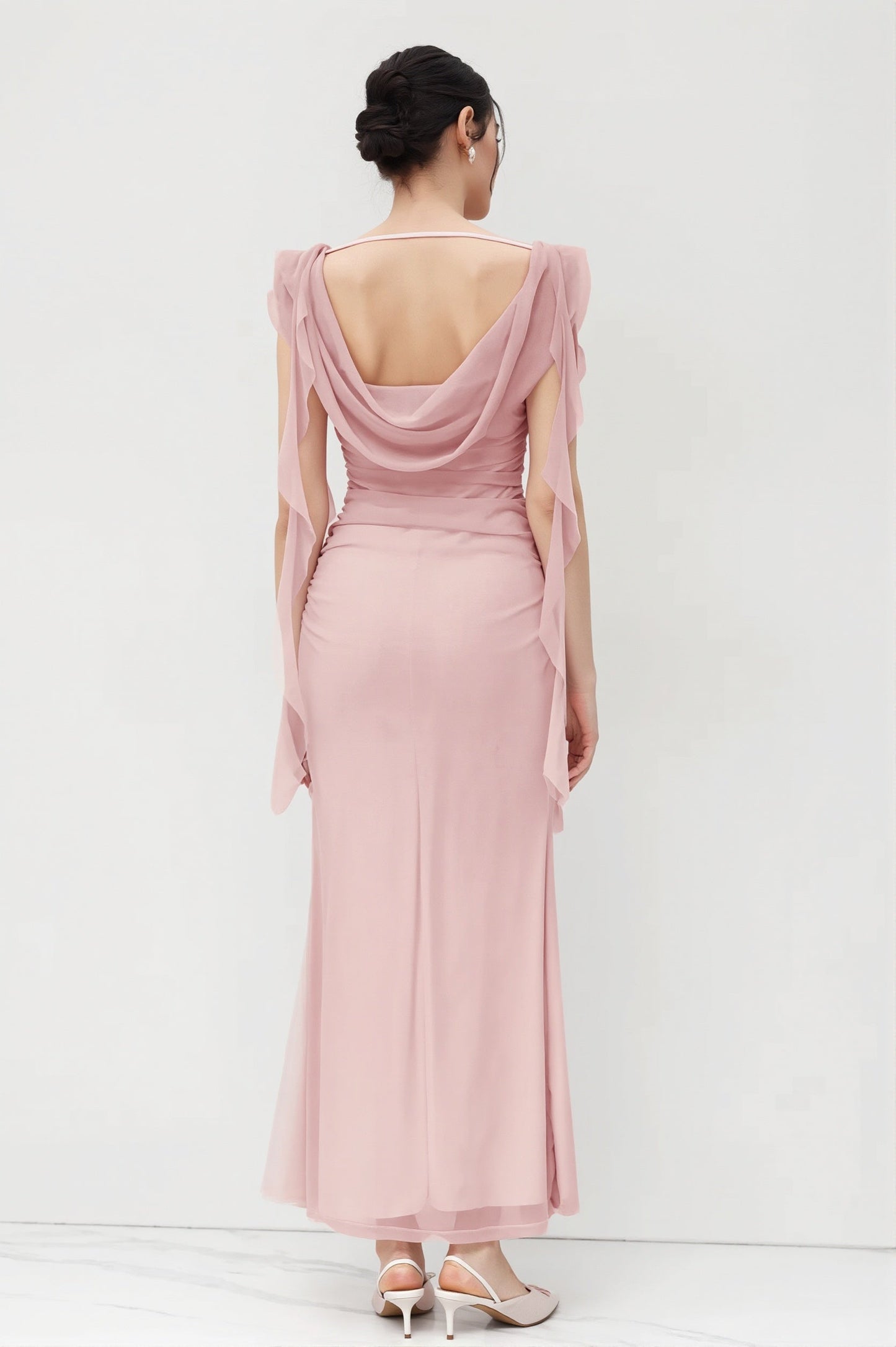 Lace Strap Backless Ruffle Maxi Dress