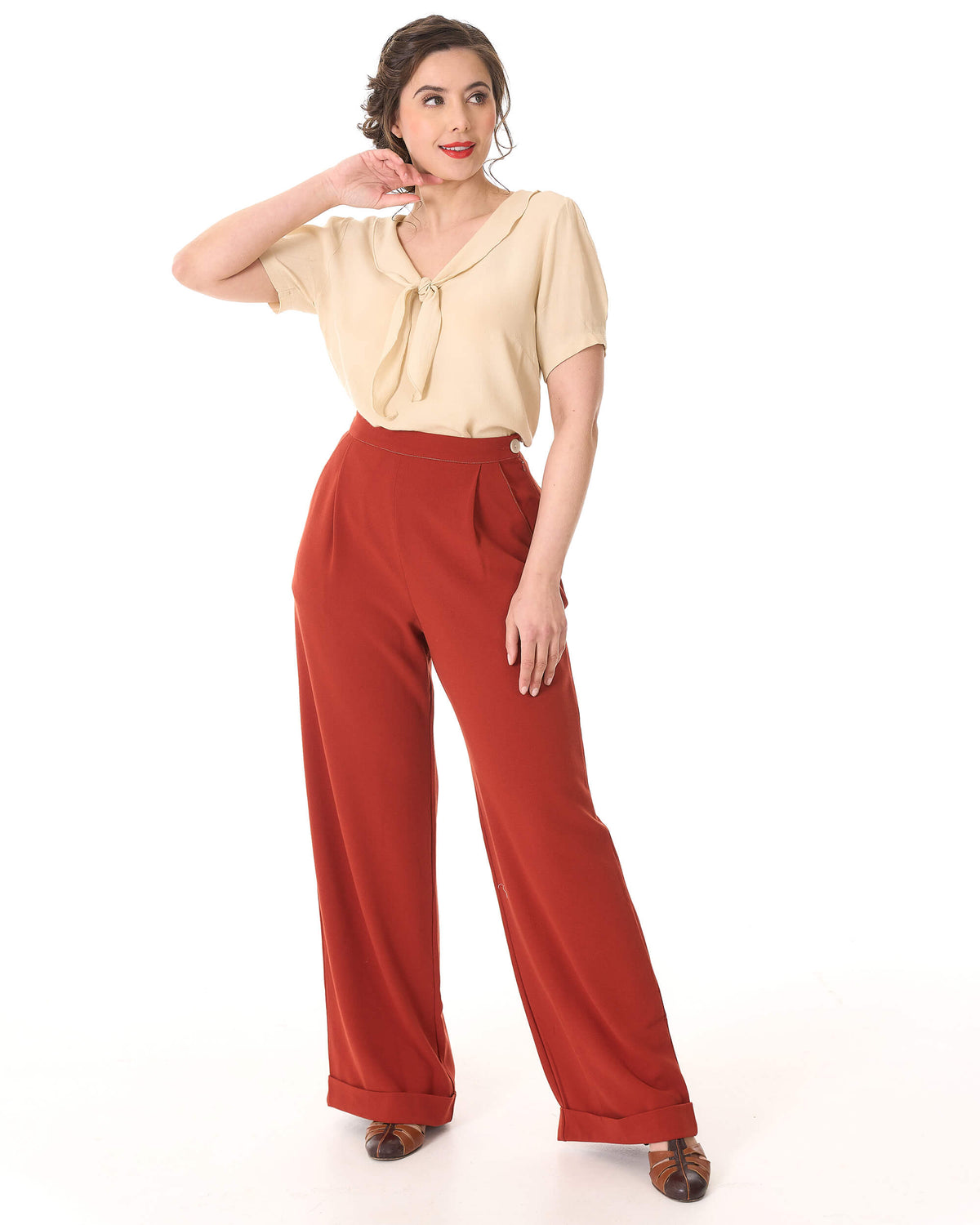 1940s Hepburn Pleated Trousers - Rust