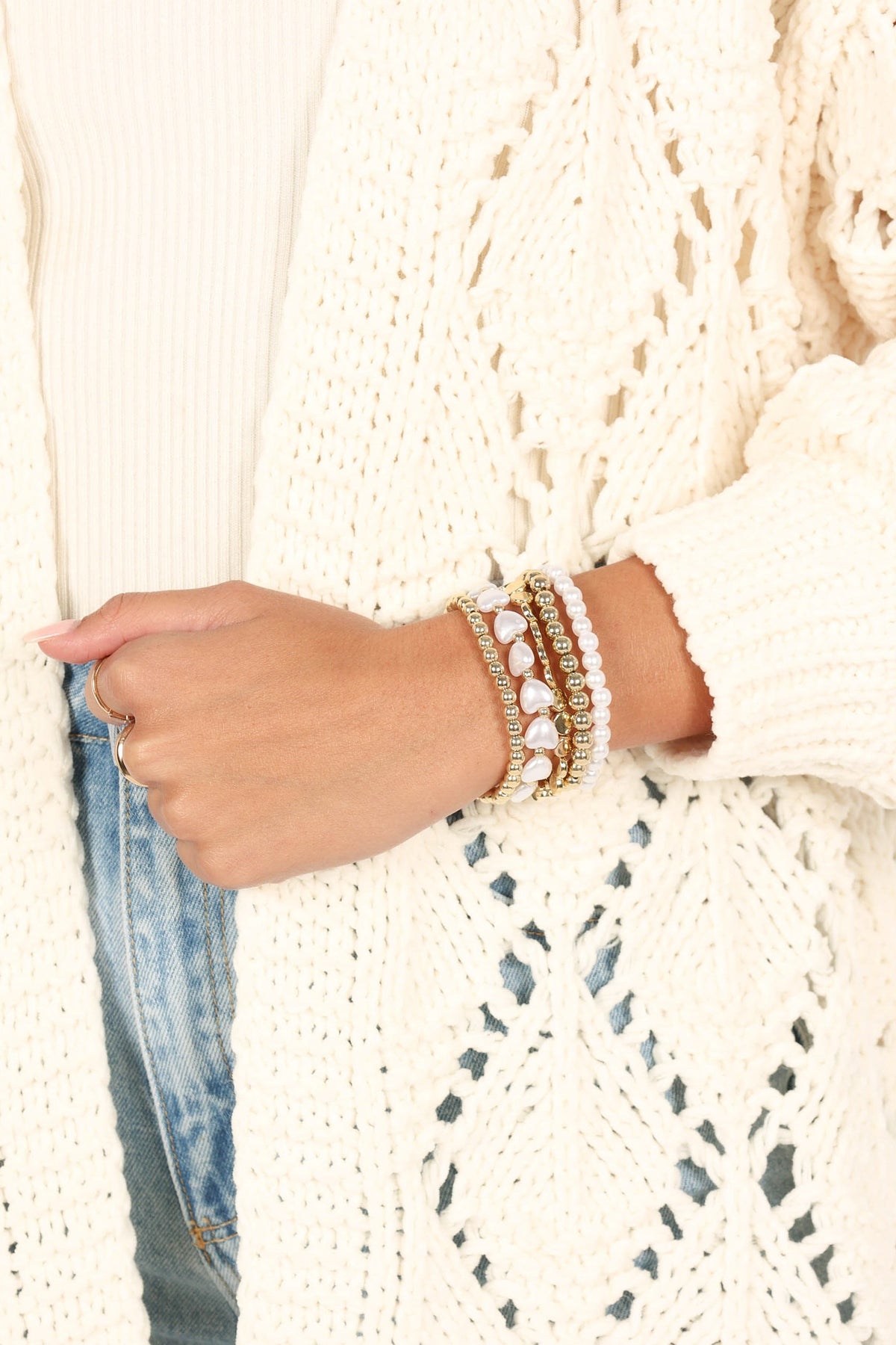 Angelique Bracelet Set - Gold Pearl