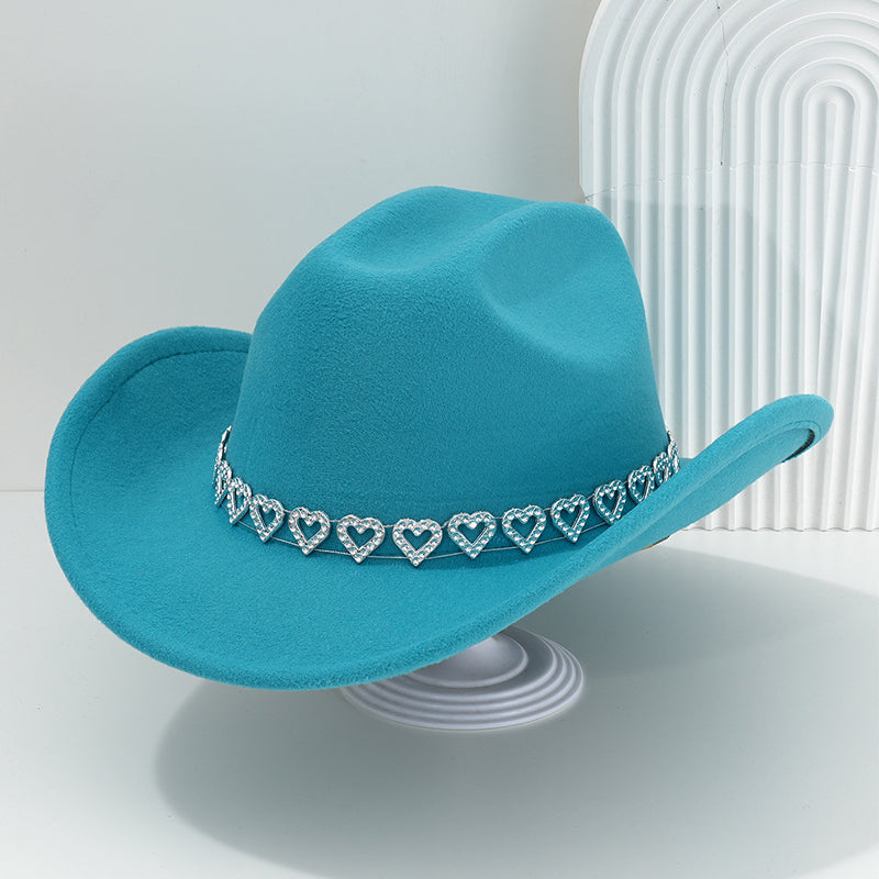 üëí Women's Rhinestone Heart Cowboy Hat Elegant French Jazz Fedora‚ù§Ô∏è