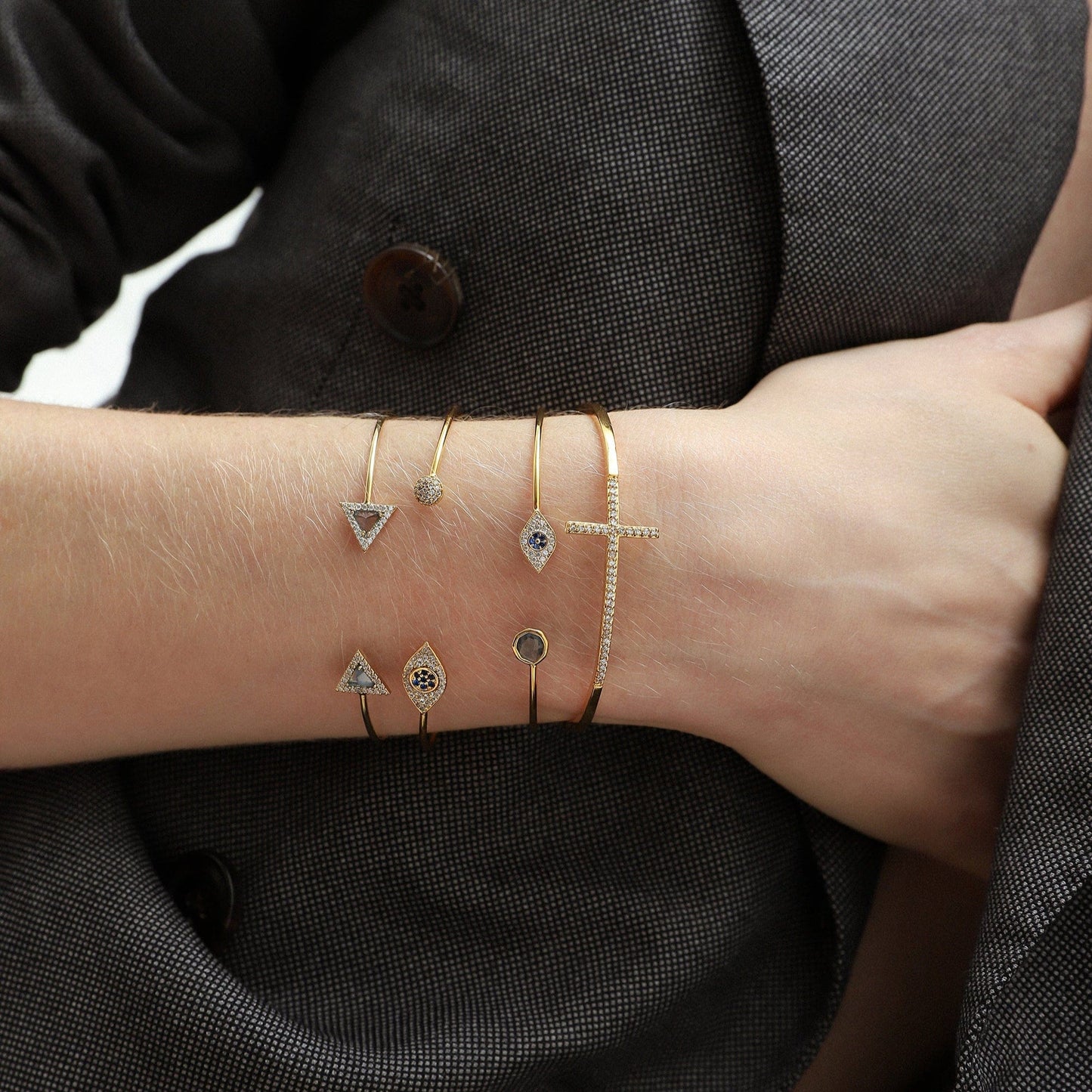 Evil Eye Button Open Bracelet