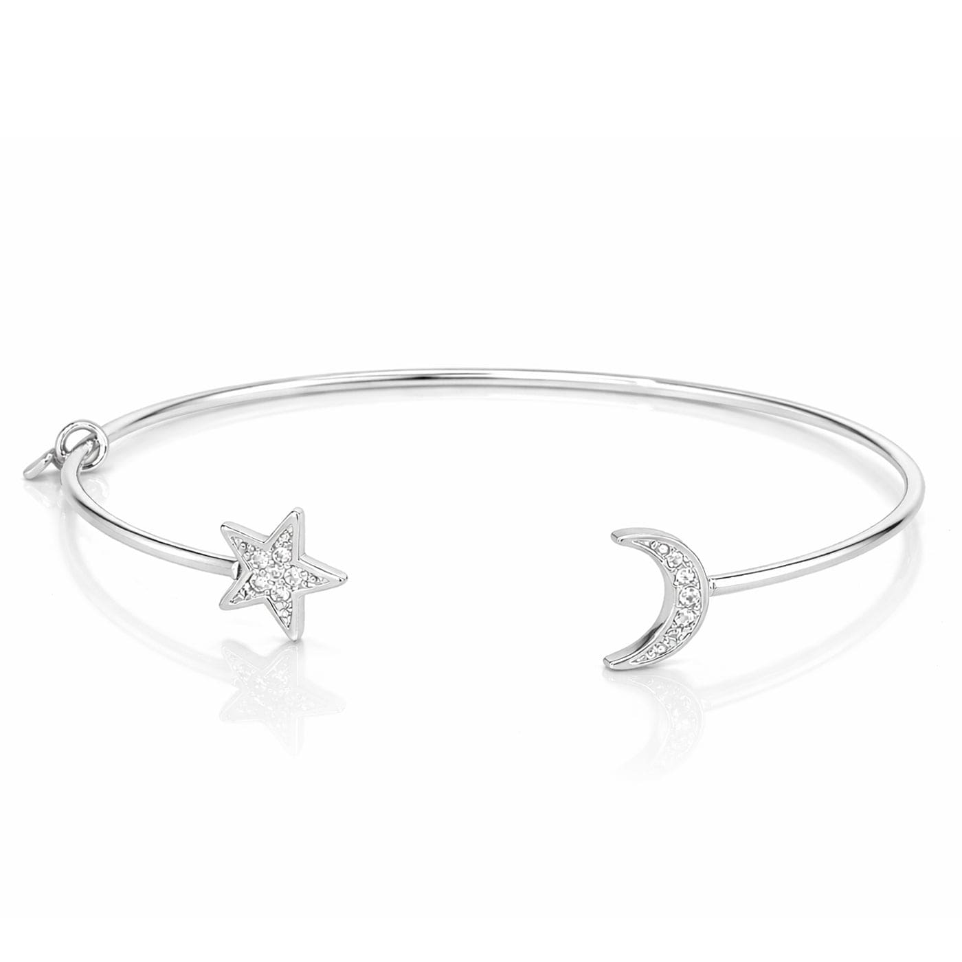 Moon & Star CZ Open Cuff Bracelet