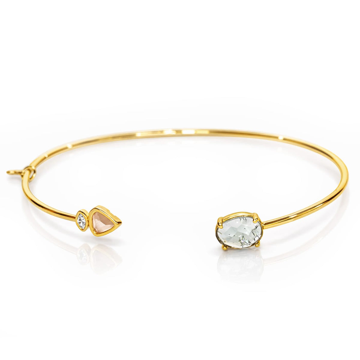 Open Cuff Bracelet with Triangle & Oval Stone Accents