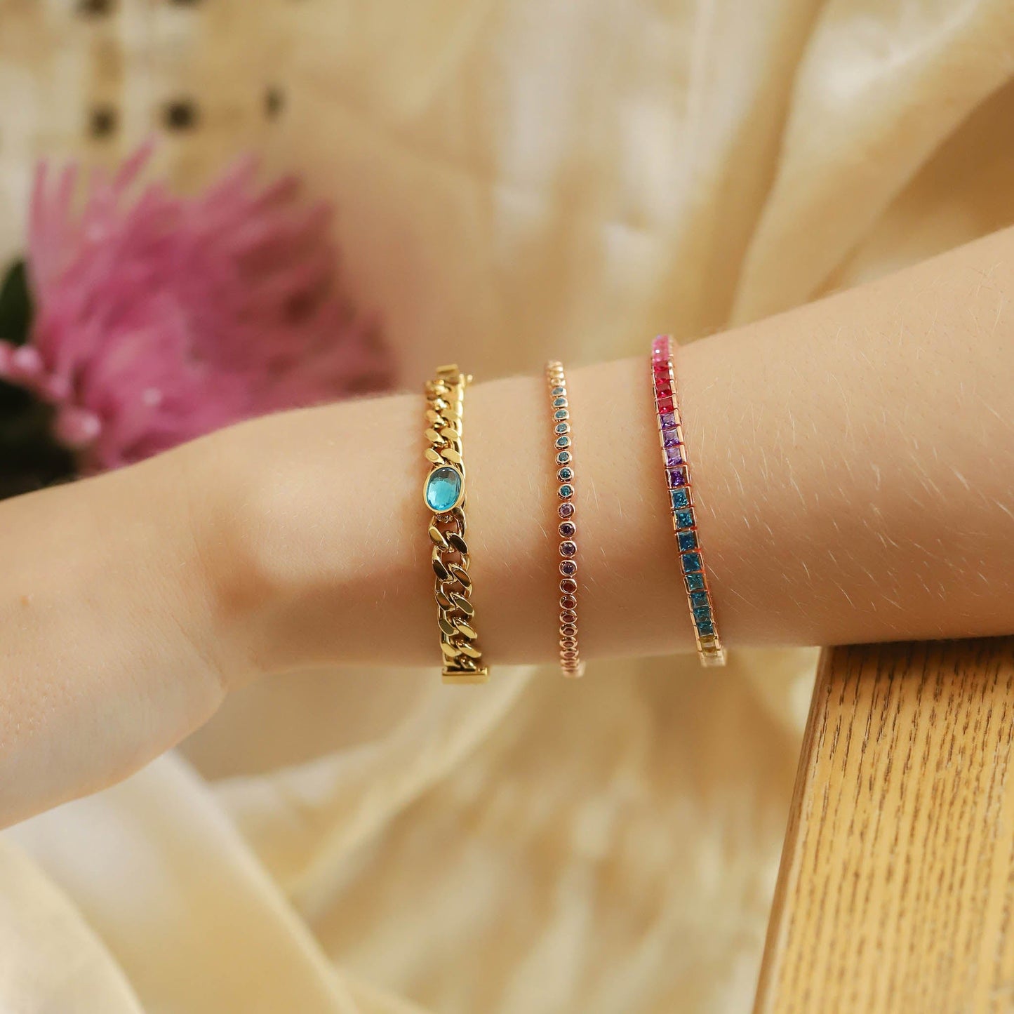 Rainbow Princess Cut Tennis Bracelet