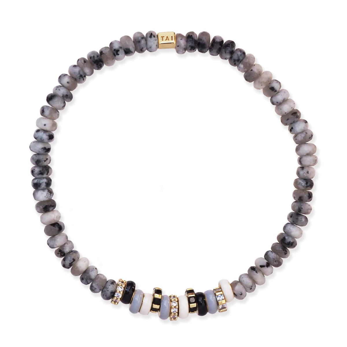 Semi-Precious Stretch Bracelet with Colored and CZ Rondelles