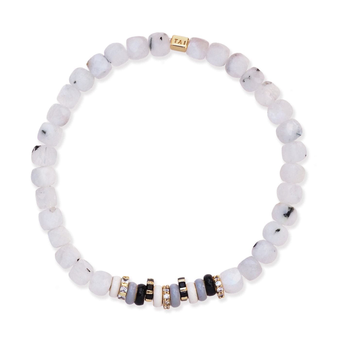 Semi-Precious Stretch Bracelet with Colored and CZ Rondelles