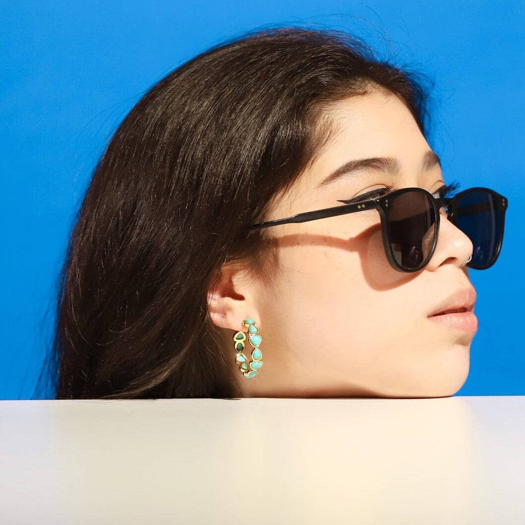 Bezel Set Turquoise Hoops
