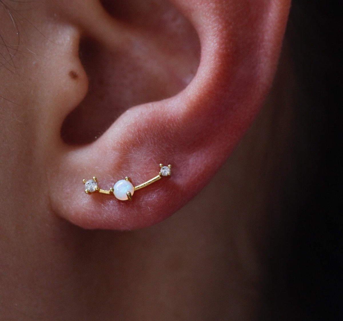 Opal Ear Climber With Cz Accents