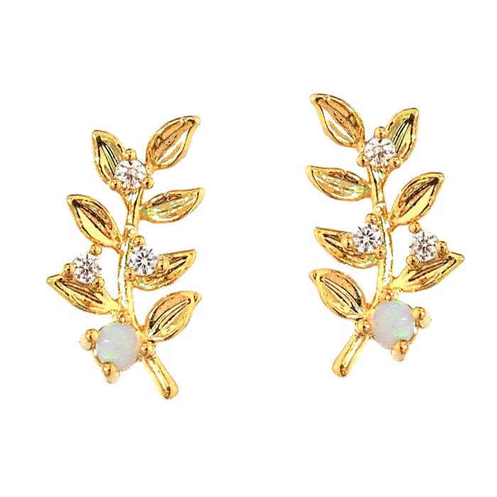 Opal Leaf Stud Earrings