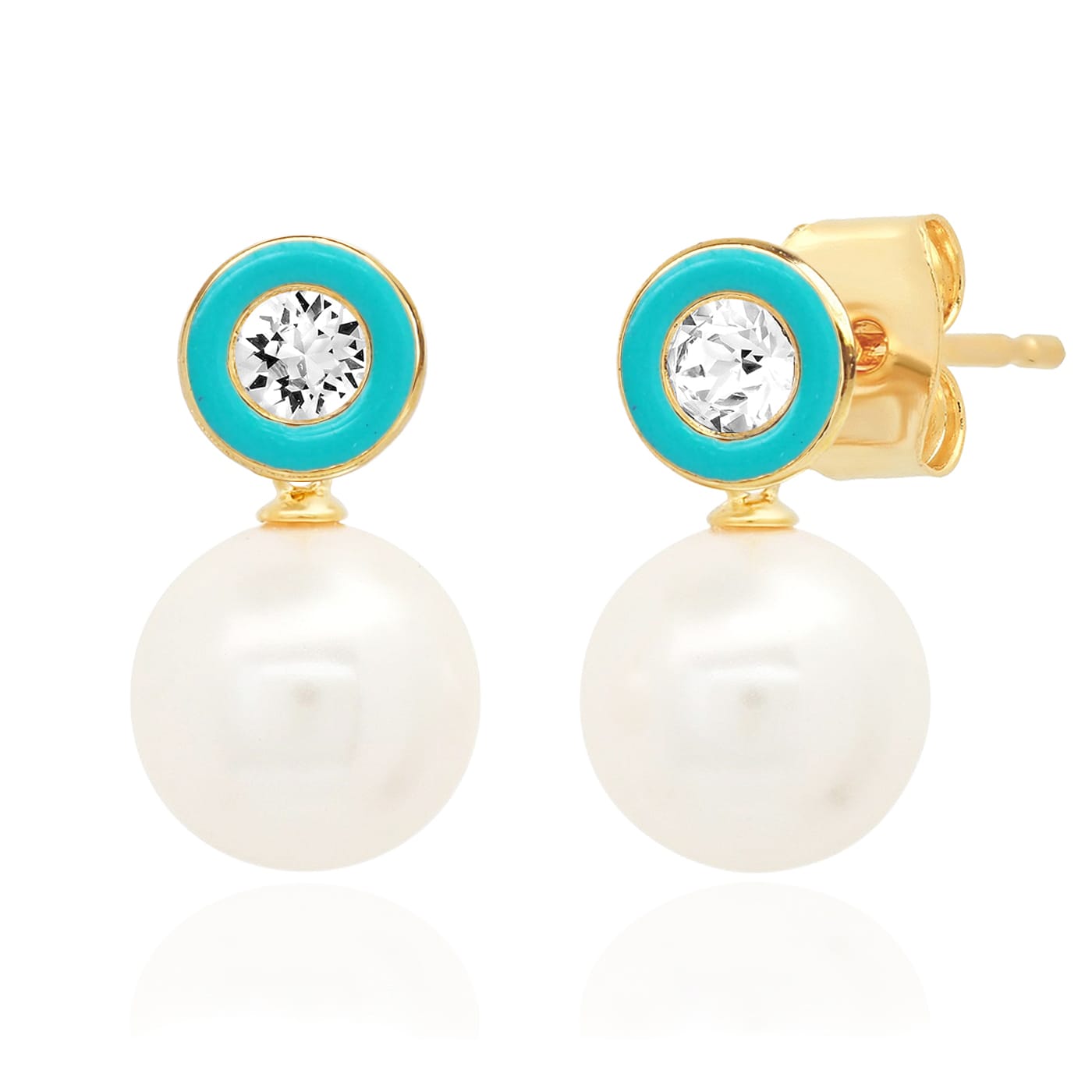 Swarovski CZ & Pearl Drop Earrings in Gold-Plated Sterling Silver