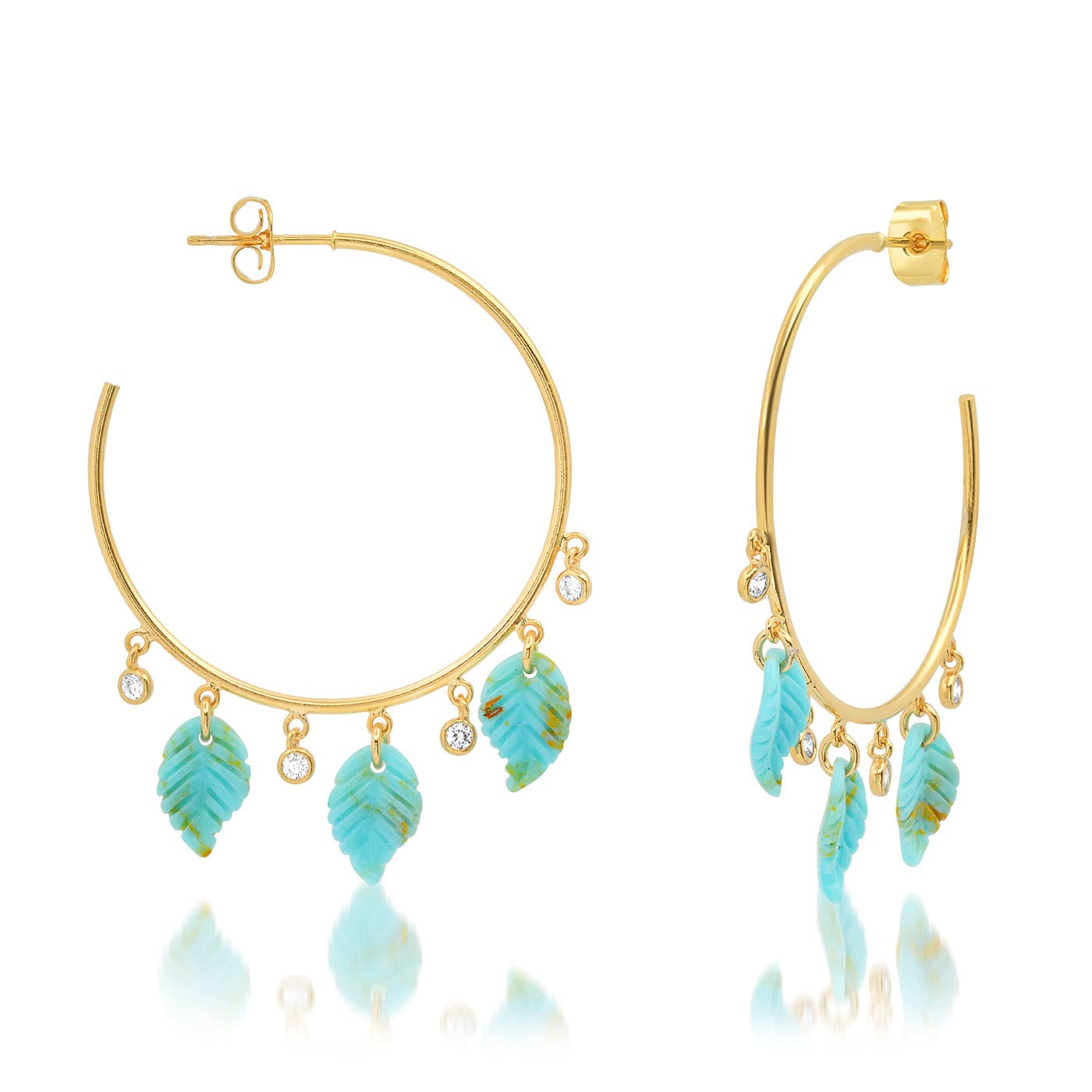 Turquoise Carved Leaf Hoops