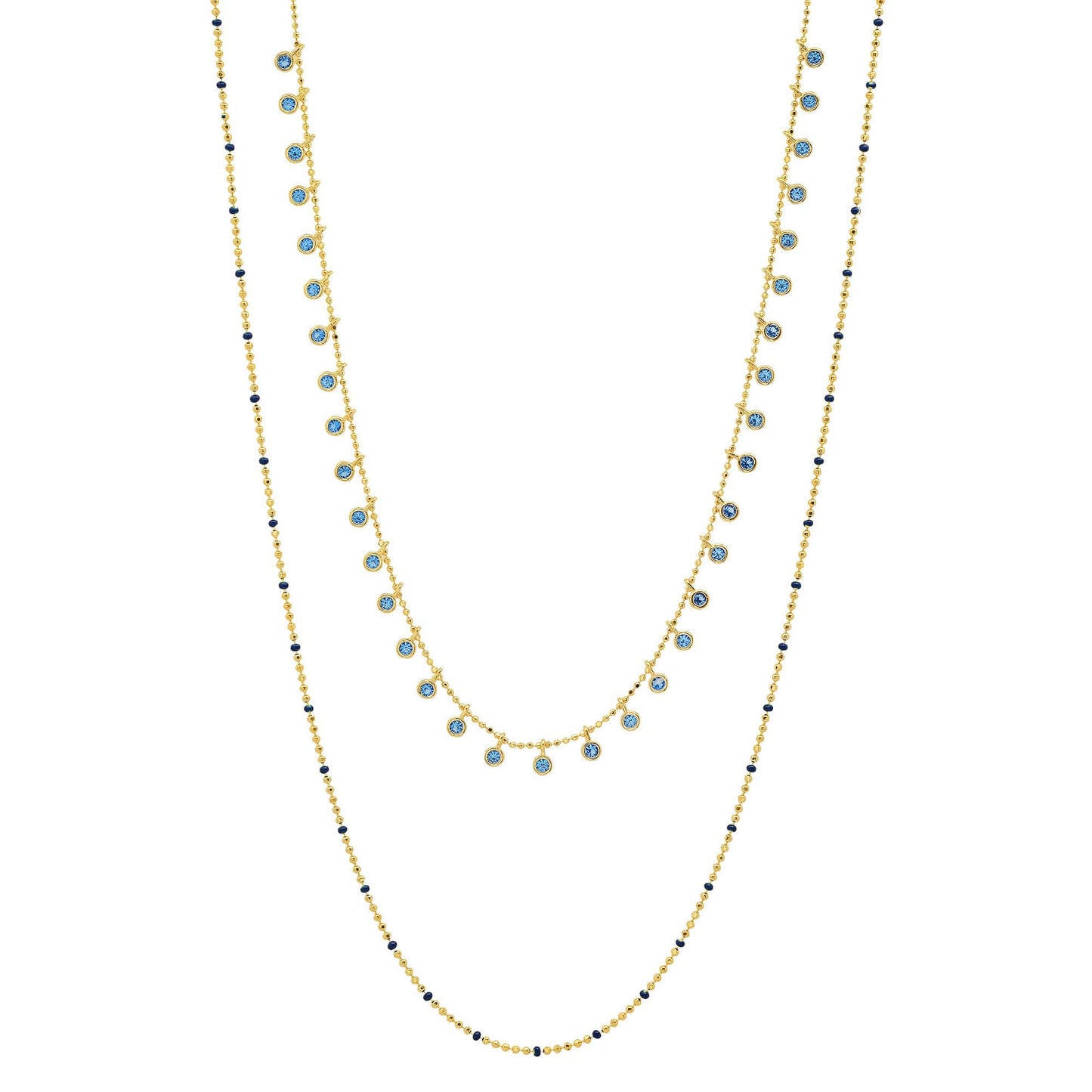Double-Layered Ball Chain Necklace With CZ Accents