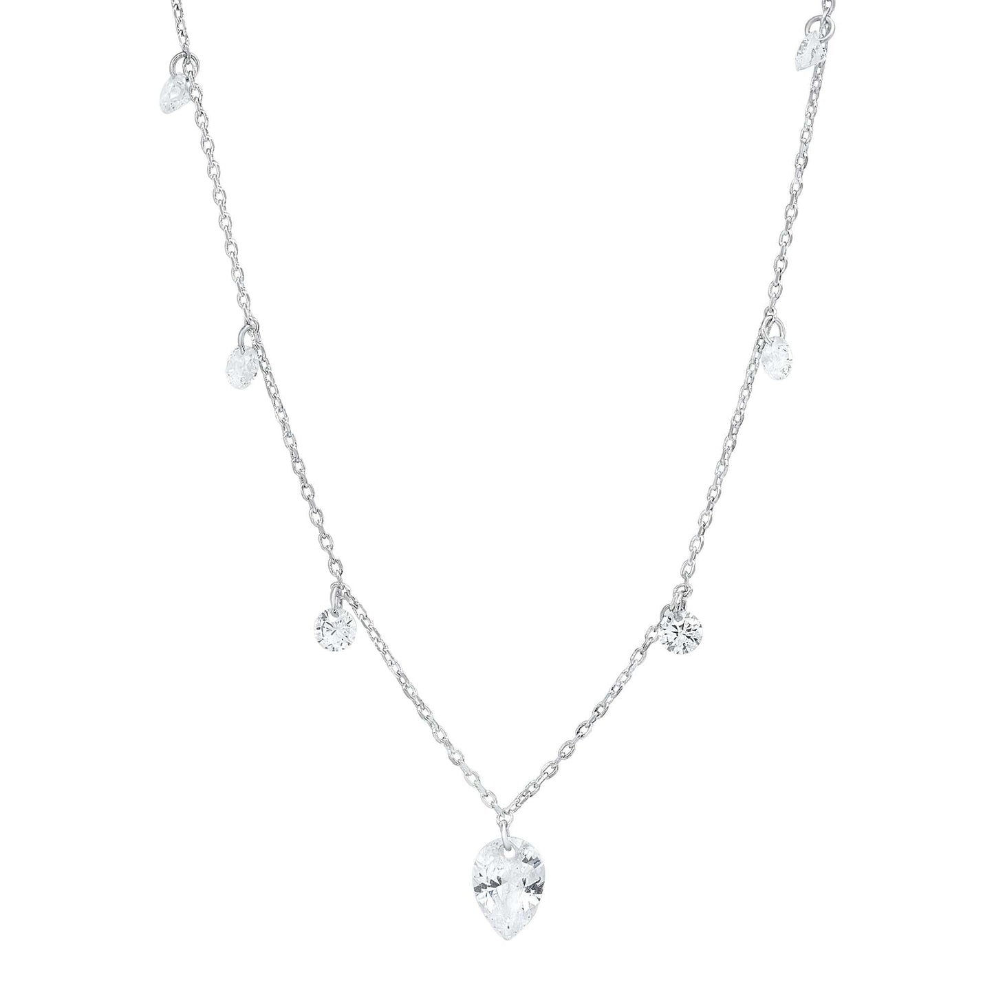 Pear CZ Charm Station Necklace