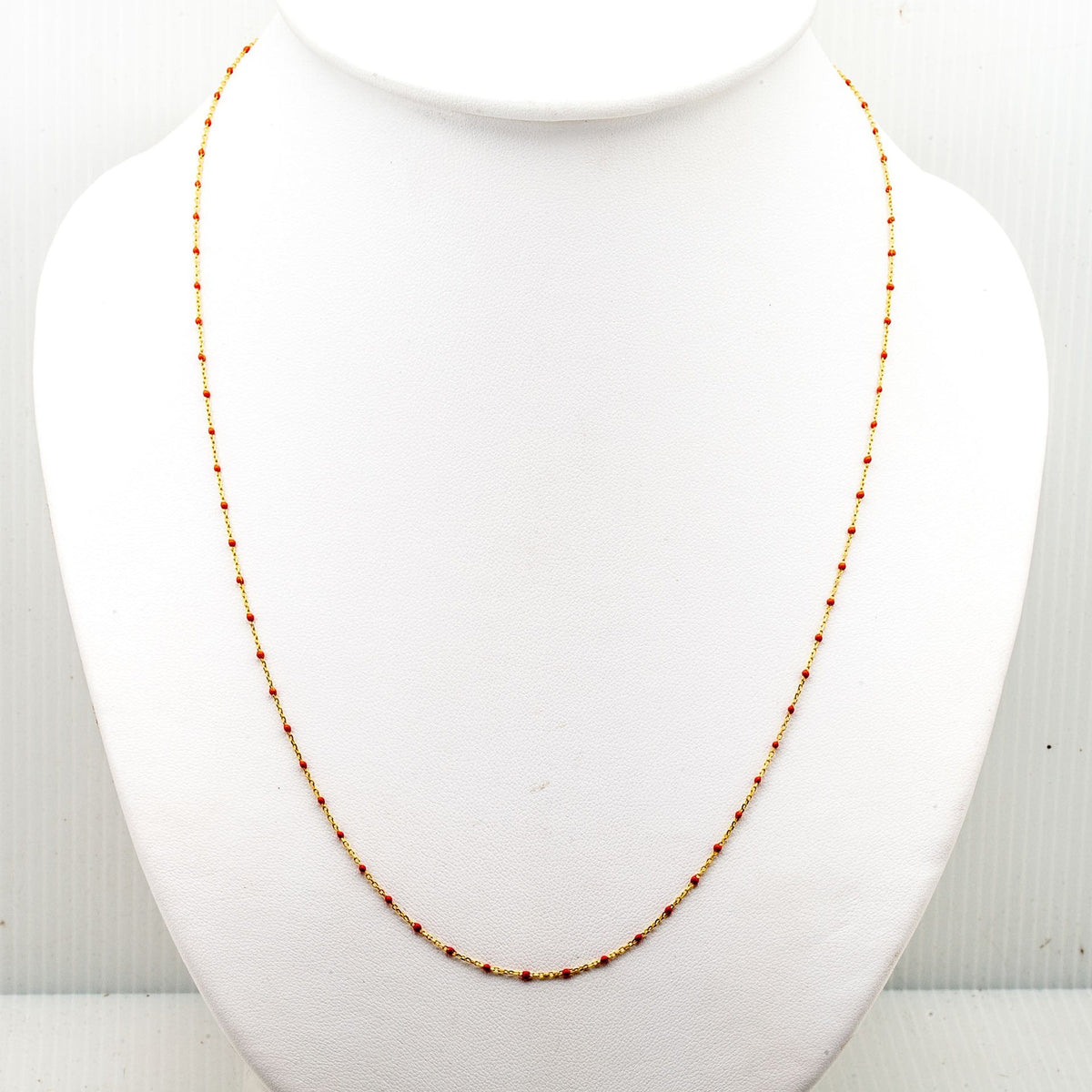 Gold Vermeil 34" Enamel Beaded Necklace (Orange)