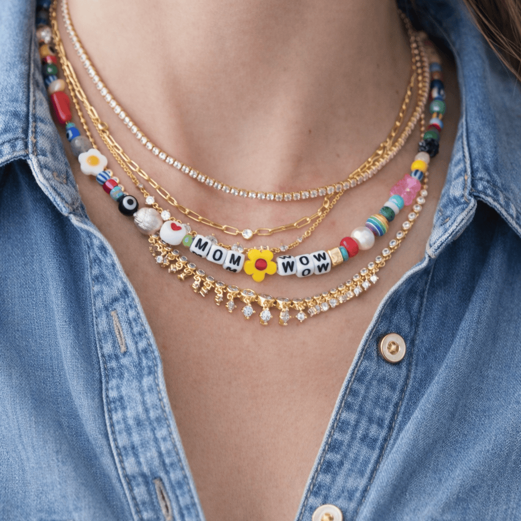 Handmade Mom Wow Beaded Necklace