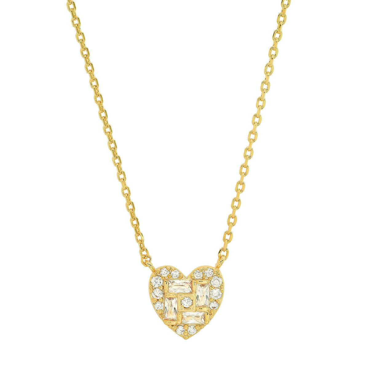 Heart Baguette Necklace with CZ