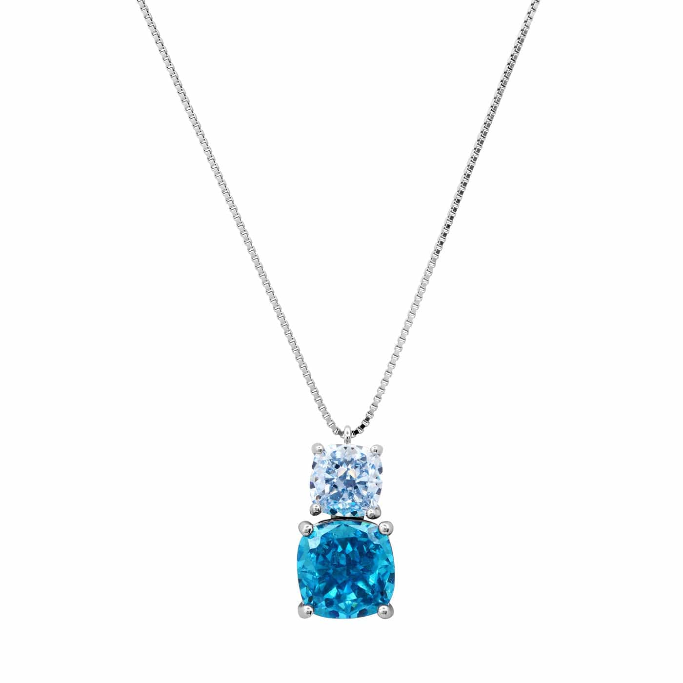 Ombre Blue Double Solitaire Pendant Necklace