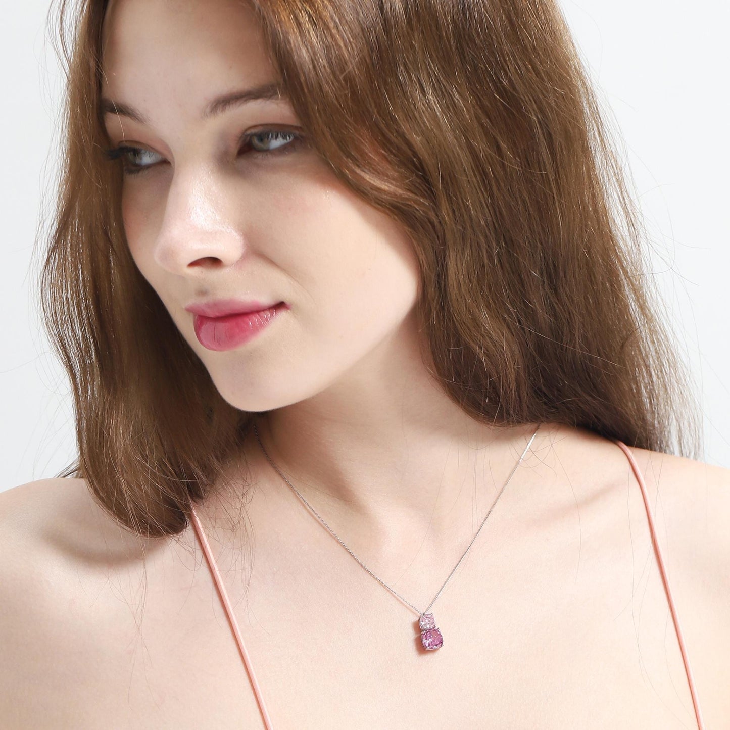 Ombre Pink Double Solitaire Pendant Necklace