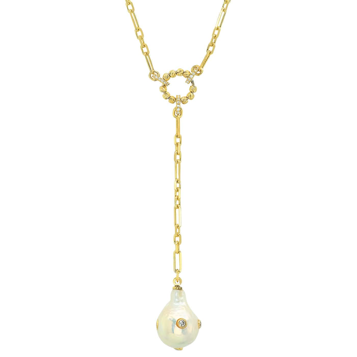 Pearl and CZ Drop Chain Necklace
