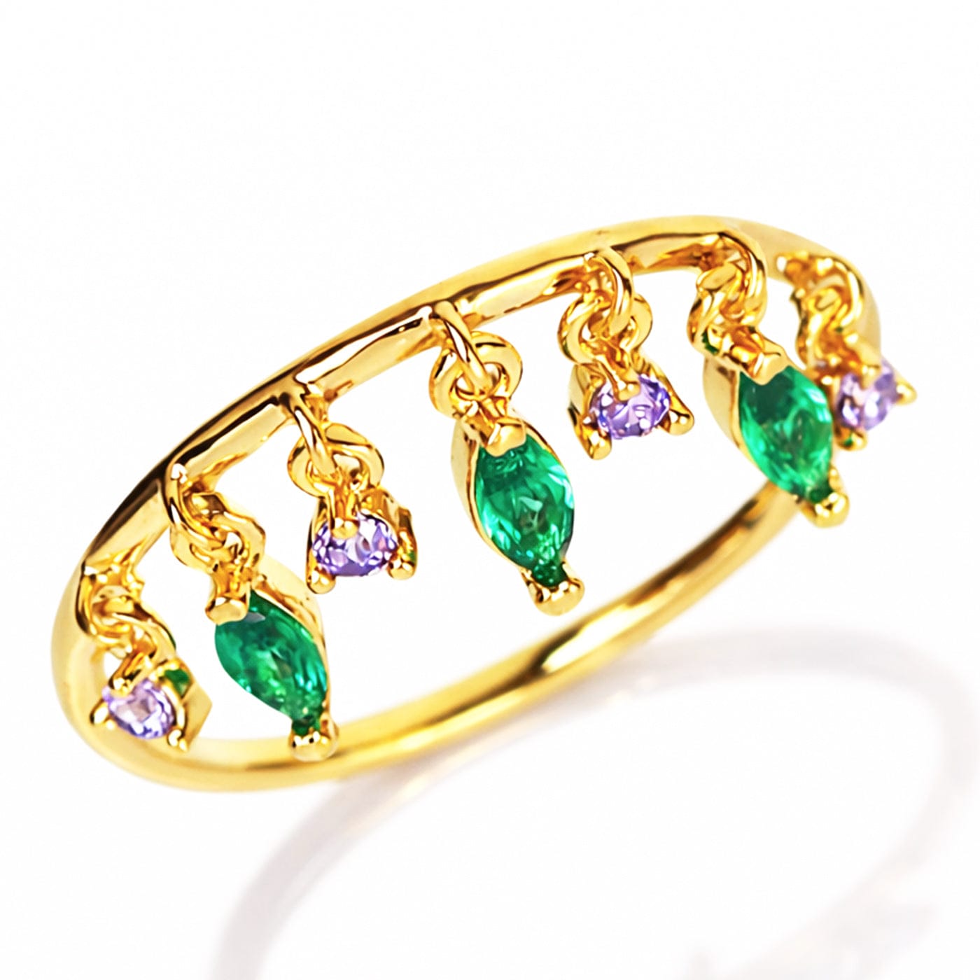 Emerald & Amethyst CZ Dangle Ring