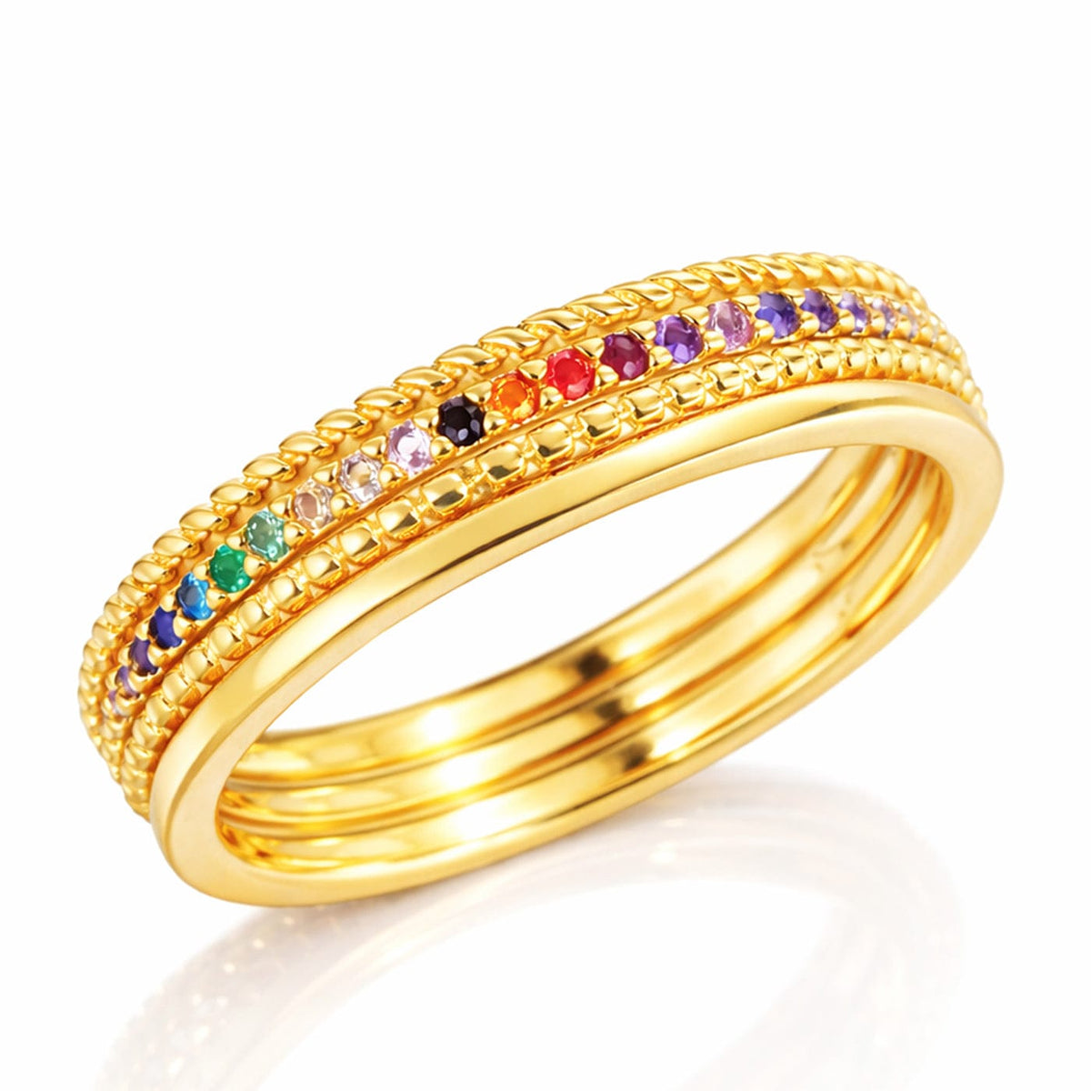 Rainbow CZ Stacking Ring Set – 4 Piece