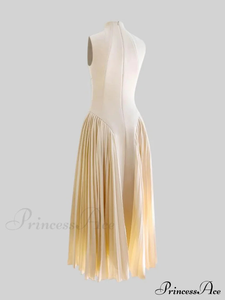 Unique Pleated Paneled Charming Sleeveless Midi Dress