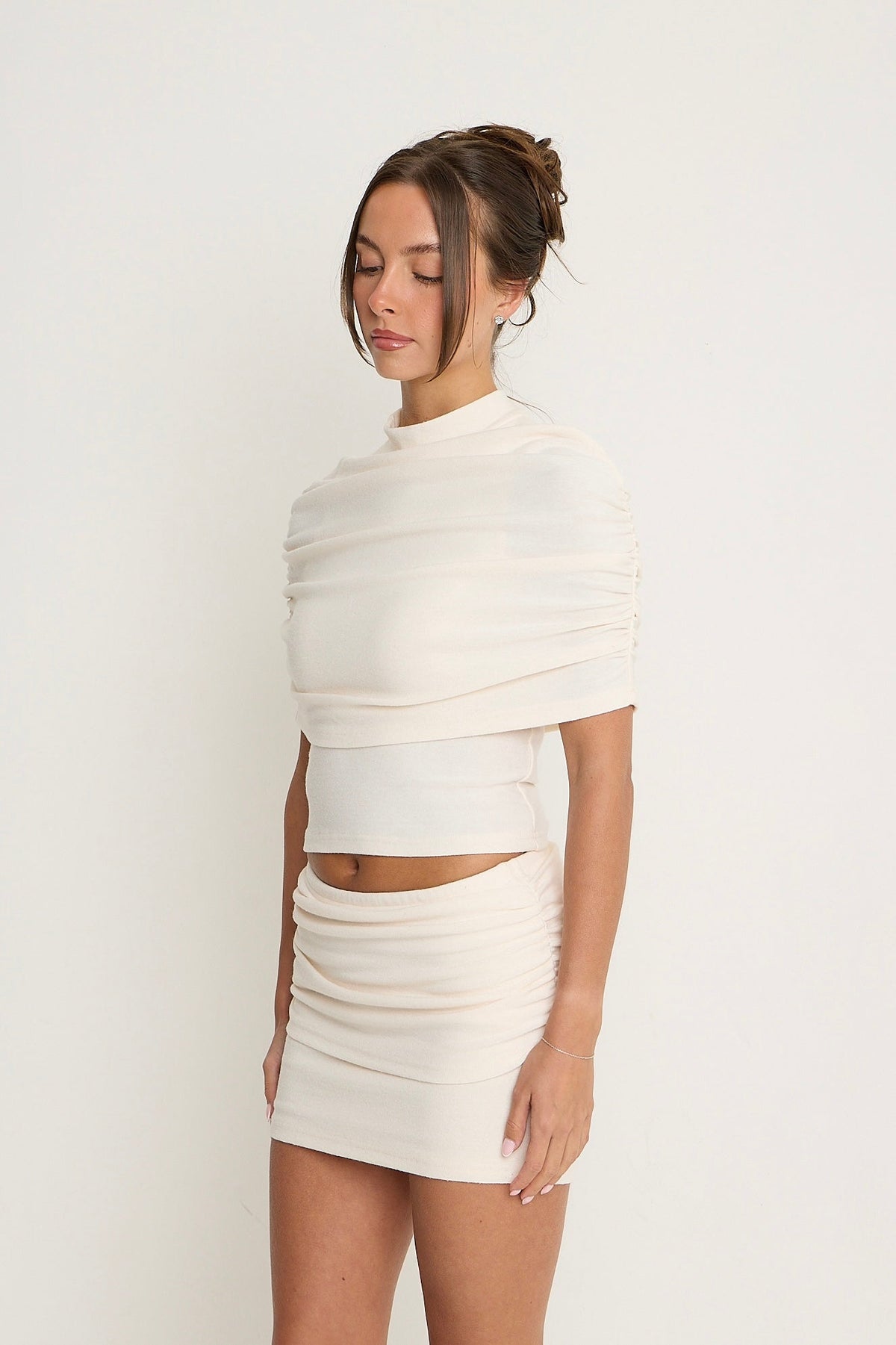 Lydia Ruched Sleeve Top | Cream