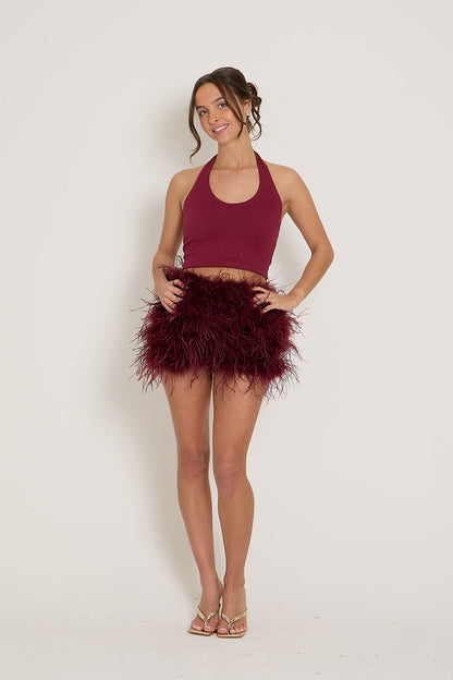 Feather Skirt | Burgundy
