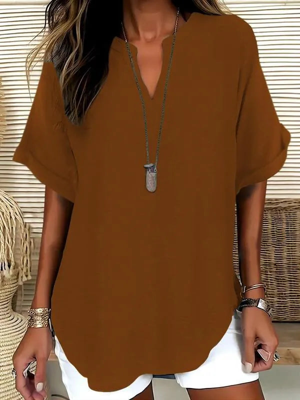 üî•Women's Plain Short Sleeve Blouse, Casual Solid Color Top for Daily Wear, Ladies Clothes for All Seasons