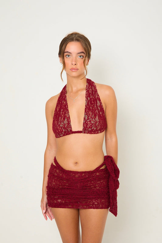 Cara Lace Mini Skirt | Burgundy