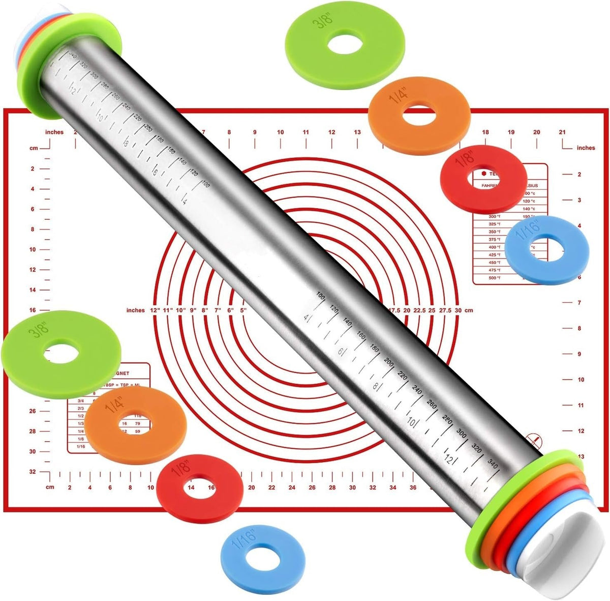 Dailyardtool¬Æ Adjustable Stainless Steel Rolling Pin with Thickness Rings