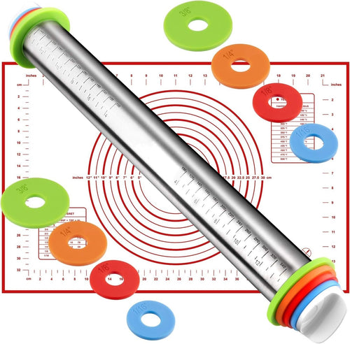 Dailyardtool¬Æ Adjustable Stainless Steel Rolling Pin with Thickness Rings