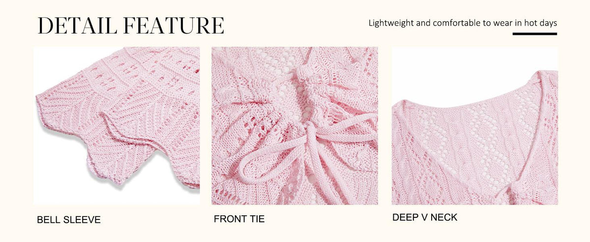 üåº Hollow Out Drawstring Flare Sleeve Cropped Top-Women Minimalist Knit Sweaterü™°