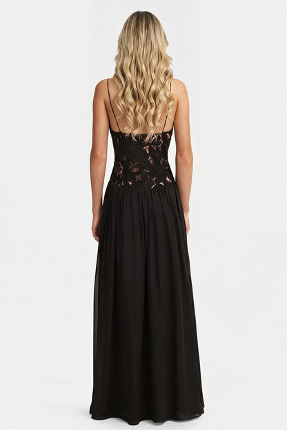 Elegant Lace Hollow Splice Chiffon Dress